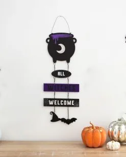 All Witches Welcome Mit Hexenkessel 30cm -Halloween Verkaufsgeschäft all witches welcome hexenkessel haengeschild 30cm halloween horror und hexen dekoration witchy halloween decoration 53409 3