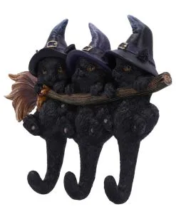 3 Kätzchen Mit Hexenhut Als Schlüsselbrett -Halloween Verkaufsgeschäft drei hexen kaetzchen als schluesselbrett witches helpers key hanger halloween wohnaccessoire 52694 02