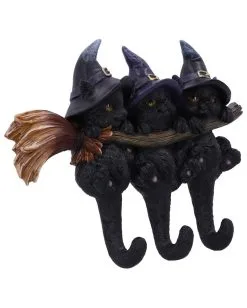 3 Kätzchen Mit Hexenhut Als Schlüsselbrett -Halloween Verkaufsgeschäft drei hexen kaetzchen als schluesselbrett witches helpers key hanger halloween wohnaccessoire 52694 03