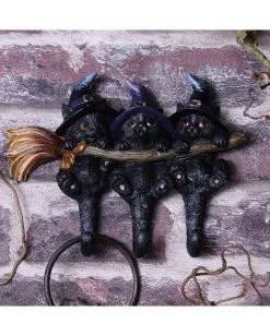 3 Kätzchen Mit Hexenhut Als Schlüsselbrett -Halloween Verkaufsgeschäft drei hexen kaetzchen als schluesselbrett witches helpers key hanger halloween wohnaccessoire 52694 06