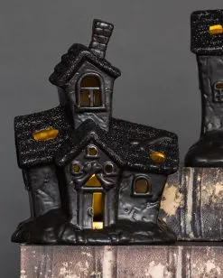 Beleuchtete Grusel Glitzer Geisterhaus Deko -Halloween Verkaufsgeschäft scary glitter geisterhaus deko mit led scary glitter light up haunted house halloween spukhaus deko 53048 3