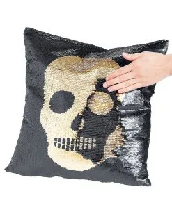 Totenschädel Wendepailletten Kissen Schwarz Gold -Halloween Verkaufsgeschäft totenschaedel kissen mit flip pailletten skull flip sequin halloween pillow 39249 3