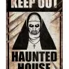 Keep Out Haunted House Warnschild Nonne 24x36 Cm -Halloween Verkaufsgeschäft warnschild nonne keep out haunted house warning sign halloween halloween wanddeko schild 53313